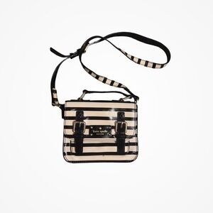Kate Spade Black & White Striped Patent Leather Mini Satchel Crossbody